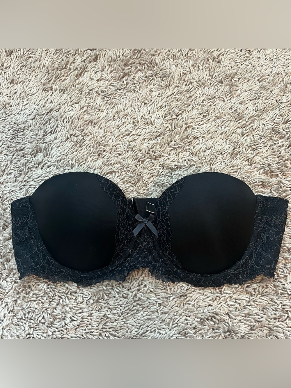 Victoria's Secret Dream Angel Black Lace Strapless Push-Up Underwire Bandeau Bra